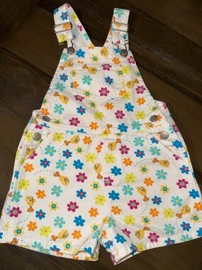 Warner Bros. White Floral Tweety Bird Short Overalls
